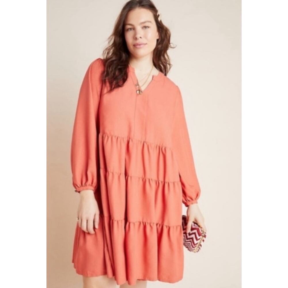 Maeve Anthropologie Amber Tiered Tunic Dress Women’s 2X Pink/Orange Boho‎ Chic